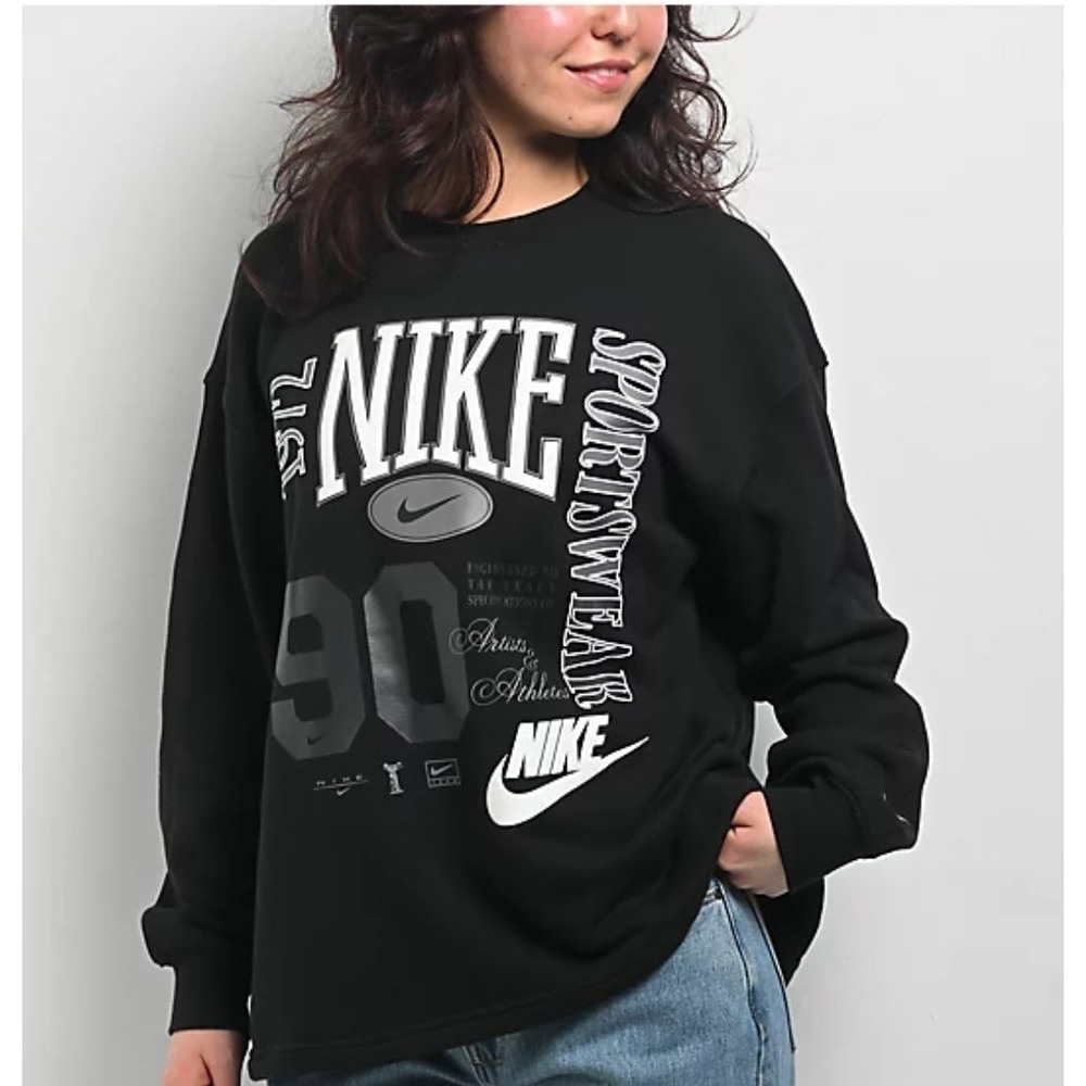 Nike Crewneck Oversized 1972 Black Spellout Swoosh Womens Small, Comfy Rare HTF